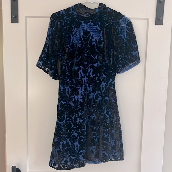 HOLIDAY PARTY Anthropologie blue black velvet mini dress - Picture 2 of 6